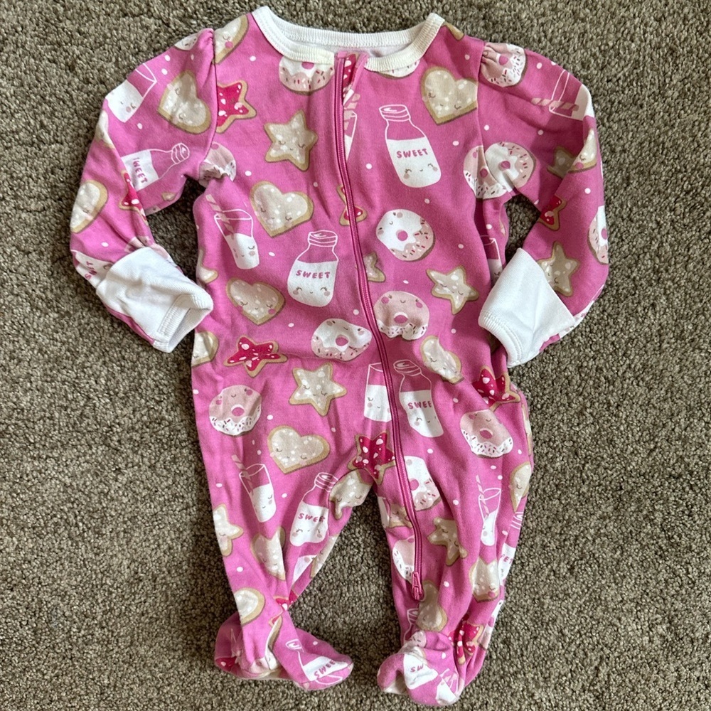Wonder Nation Cookies & Milk Sleep & Play Zip Footies Baby Girl 0-3 Months